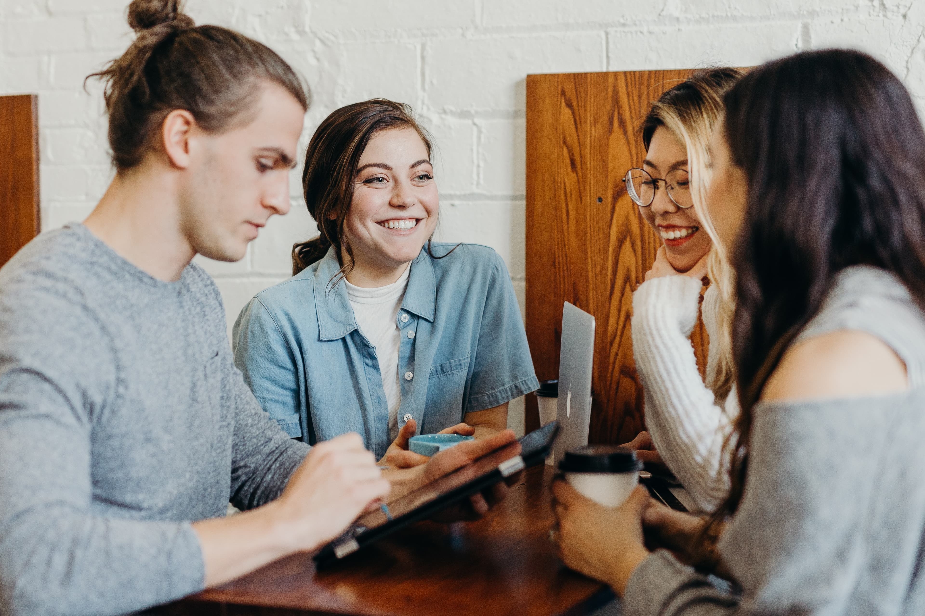 people talking around table