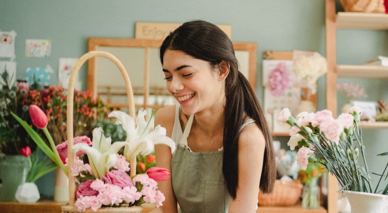 Motivated employee at flower shop