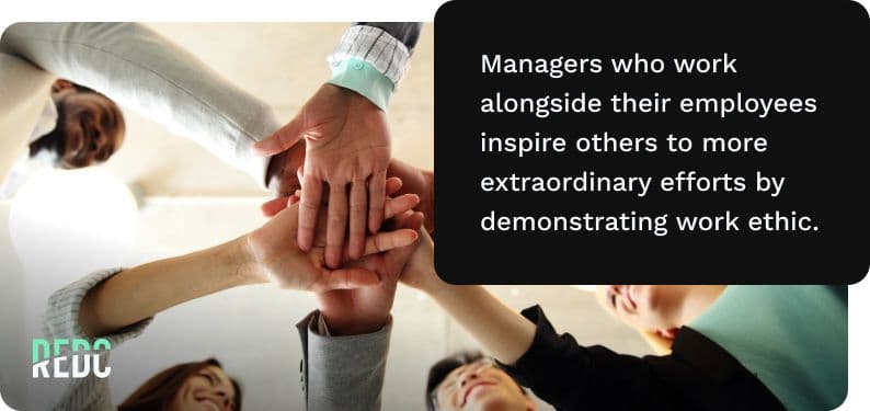 A team with all hands-in. 