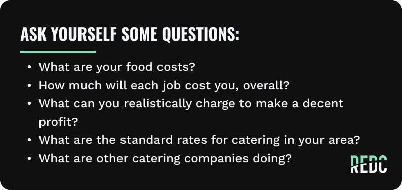 Graphic of questions to ask yourself before catering.